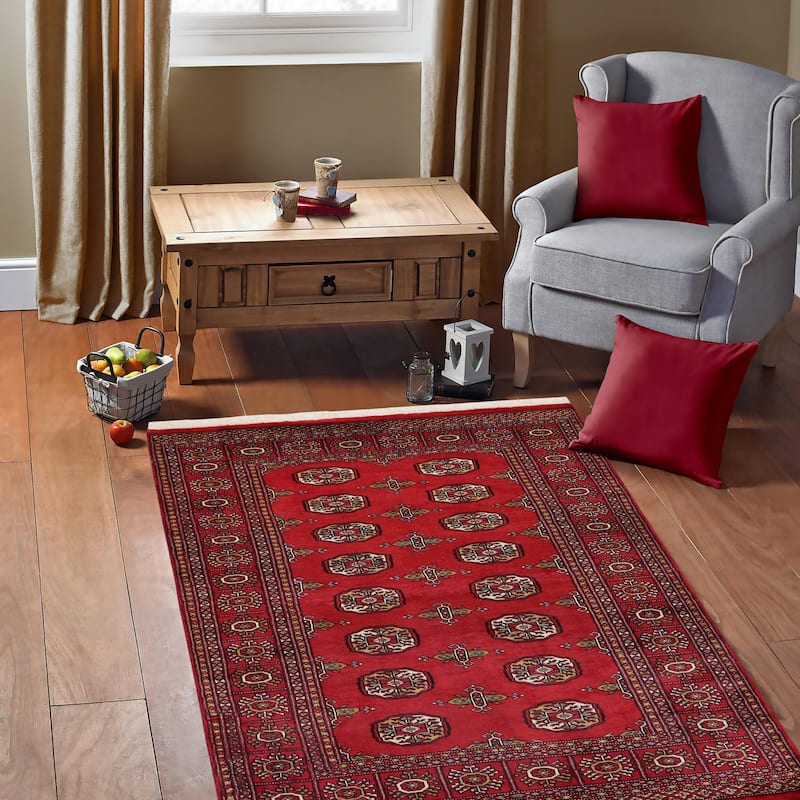 Tribal Bokhara Pollard Red/Beige Hand Knotted Wool Rug - 3'11'' x 5'9''