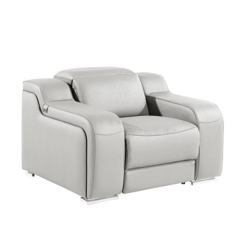 HomeRoots 41" Light Gray Italian Leather Wall Hugger Recliner With USB