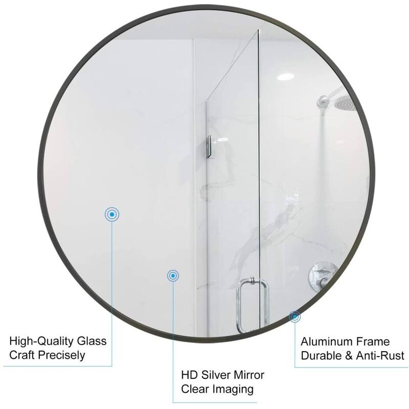 36 Inch Brushed Aluminum Frame Black Round Wall Mirror