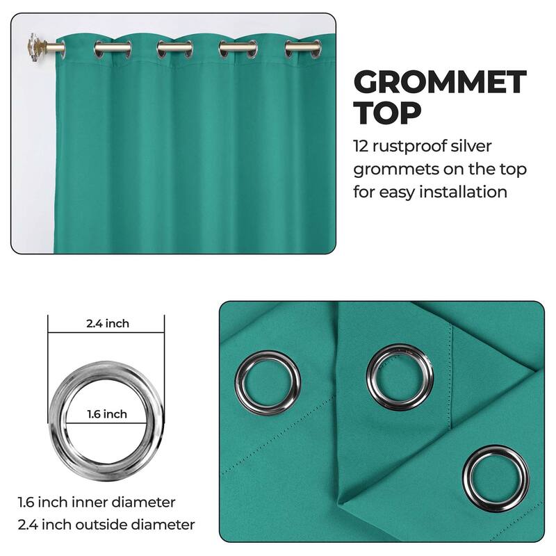 Superior Solid Machine Washable Room Darkening Grommet Blackout Curtains, Set of 2