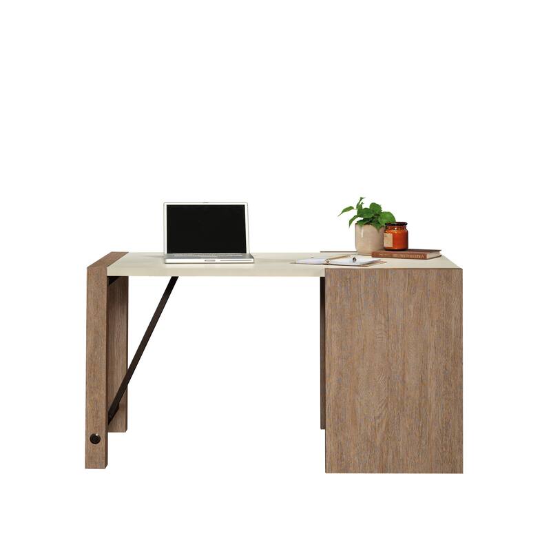 Engineered Wood Farmhouse Desk with Built-in Bookshelf, Brown