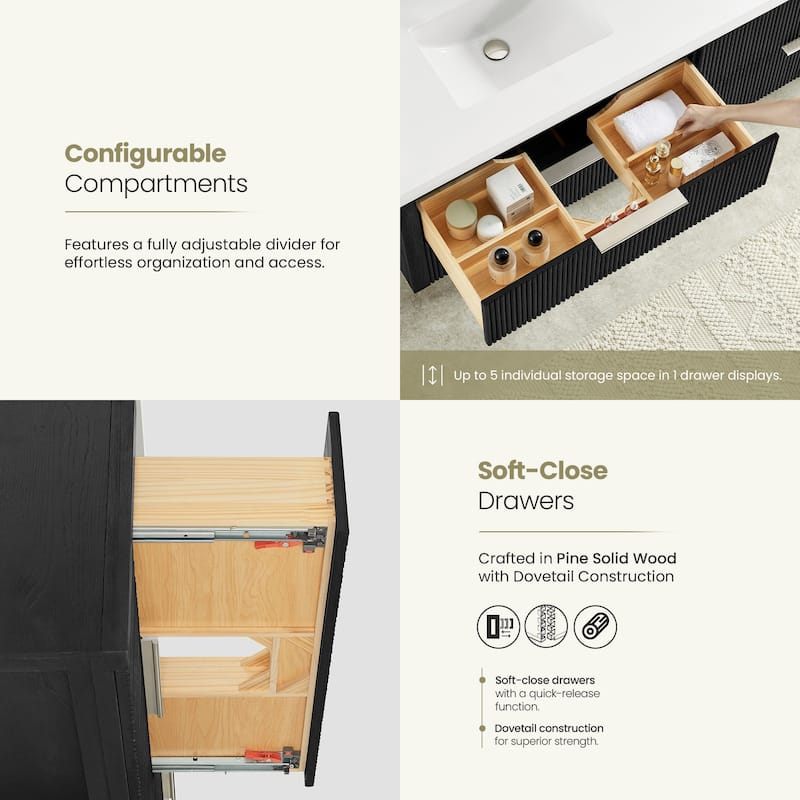 Barcelona Floating Bath Vanity with Quartz Stone Top without Mirror