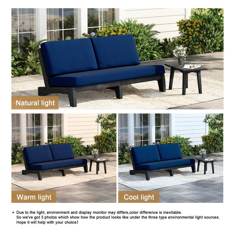2-Piece Casual Teak Outdoor Patio Sofa Set with Side Table