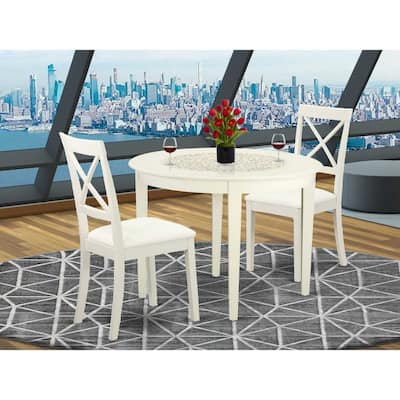Small Kitchen Table Set with Chairs - 3 Piece Dining Table & Chairs - Neo-Classical Design - Linen White Finish