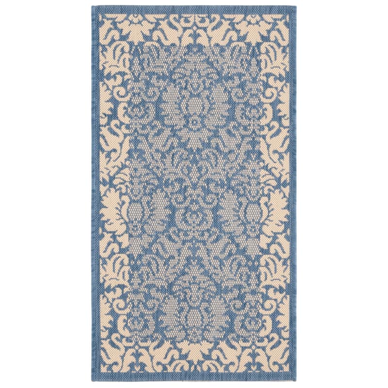 SAFAVIEH Courtyard Peggie Indoor/ Outdoor Patio Backyard Rug - 2' x 3'7" - Blue/Natural
