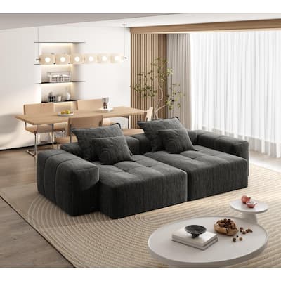 Modern Sectional Sofa, 2 Chaises, Chenille Soft Cushions, 4 Pillows