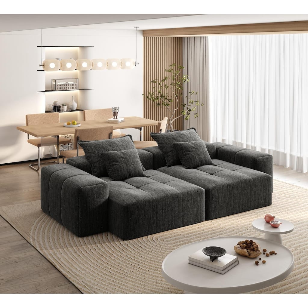 Modern Sectional Sofa, 2 Chaises, Chenille Soft Cushions, 4 Pillows
