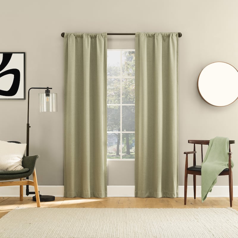 Sun Zero Prescott 2-Piece Herringbone Magnetic Closure Total Blackout Rod Pocket Curtain Panel Pair - 74" x 63" - Sage Green