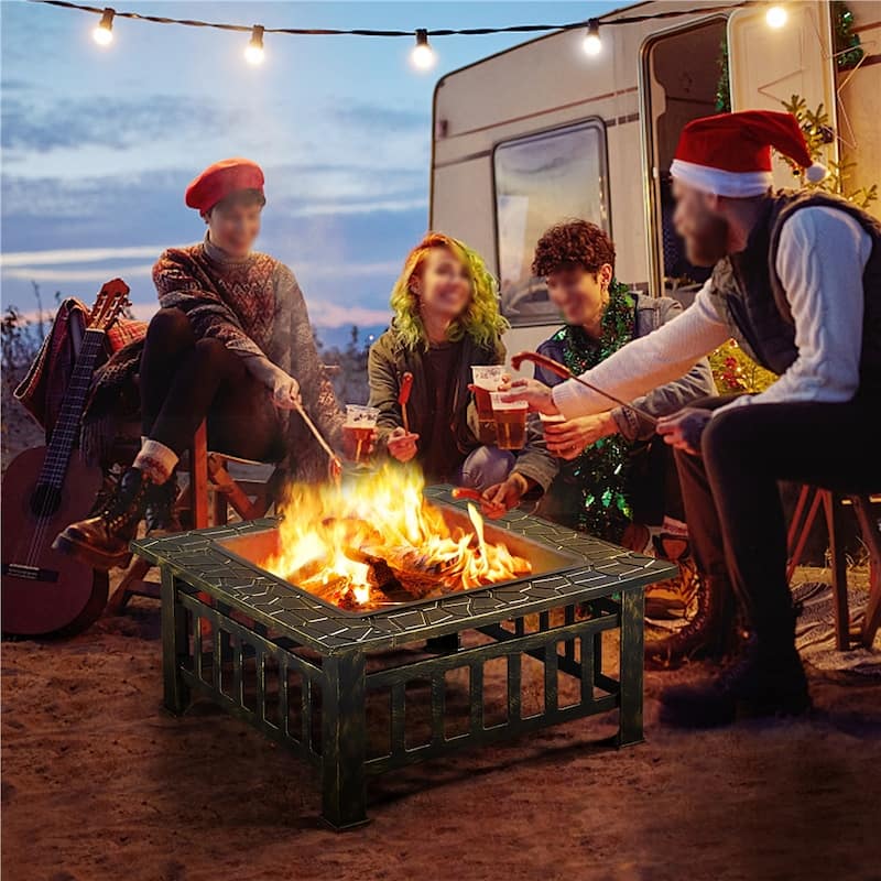 Yaheetech 32'' Metal Patio Garden Square Stove Fire Pit With cover