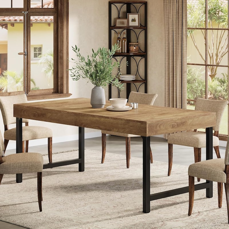 Farmhouse Dining Table, 55 Inches Industrial Rectangular Kitchen Dinner Table