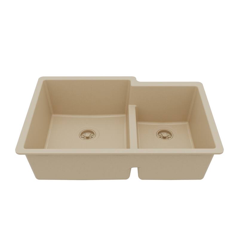 Karran Undermount Large/Small Bowl Quartz Kitchen Sink - 32" x 21.25" x 9" - 32" x 21.25" x 9" - Bisque