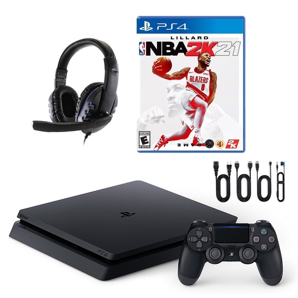 PlayStation 4 Slim with NBA 2K21 and Universal Headset - Black. Opens flyout.