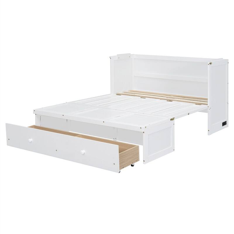 Full/Queen Size Murphy Bed Wall Bed with a Large Storage Drawer and USB Port, Solid Wood Murphy Cabinet Bed, Space Saving Design