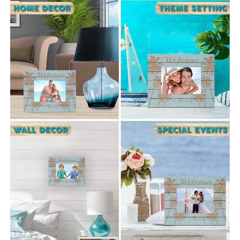 CoTa Global Aqua Blue Distressed Wood Palm 7X5 Photo Frame - 11 inches