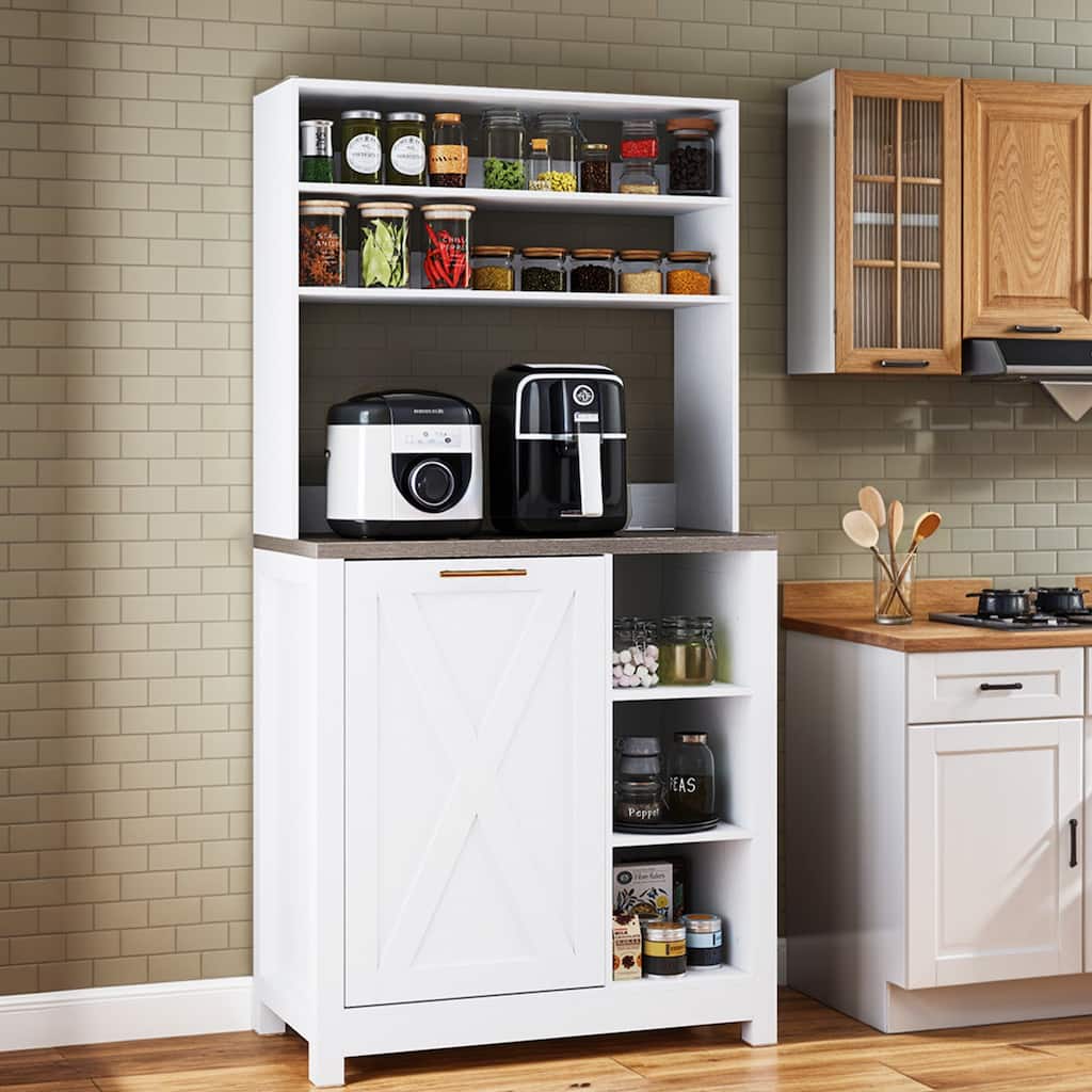 Moasis Bakers Rack with Trash Can Storage Bin Cabinet and Power Outlet