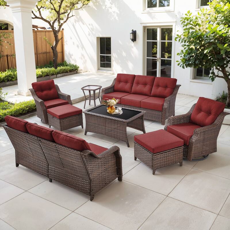Gymojoy 9-Piece Wicker Patio Furniture Set, 6-inch Thick Cushioned & UV-Resistant, Outdoor Sofa & Chiar Set for Garden