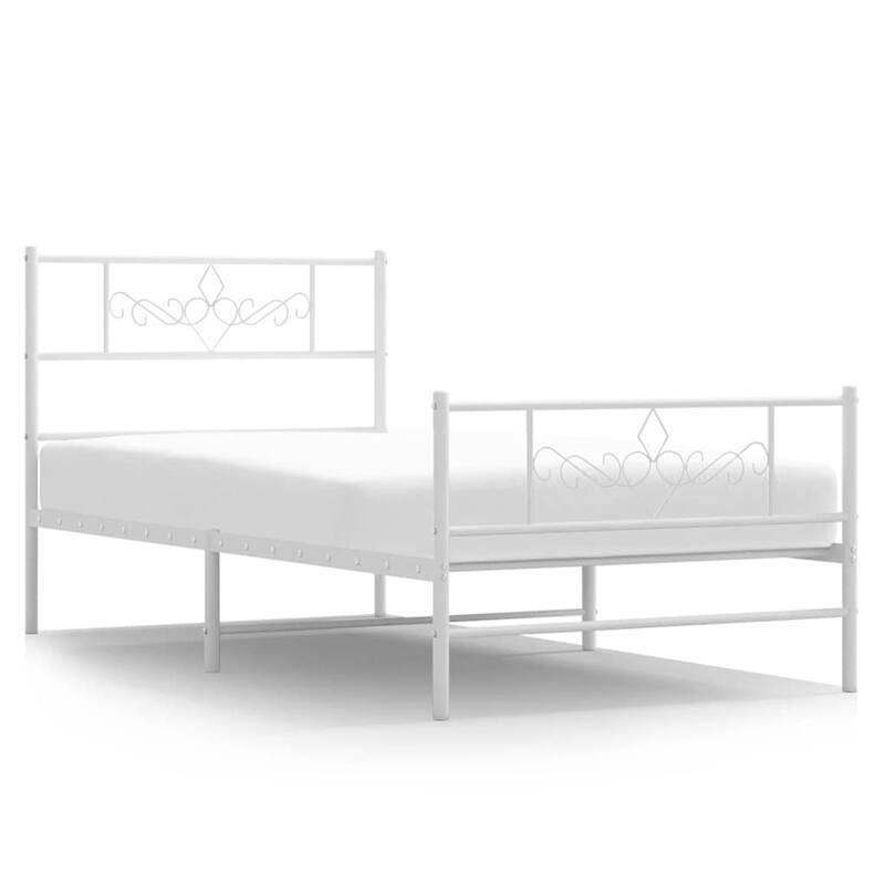 vidaXL 12 Inches White Twin Metal Bed Frame No Mattress - 77.2" x 41.3" x 35.4"