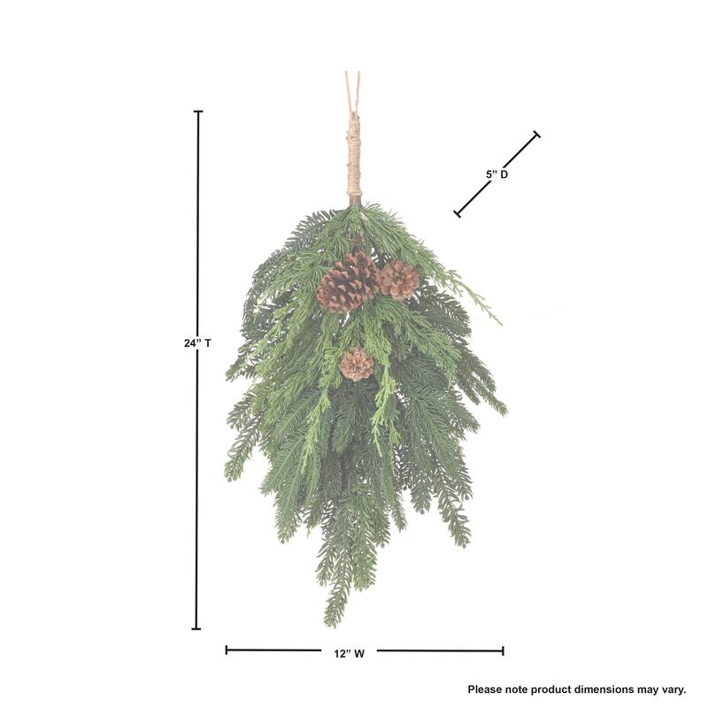 24" Real Touch Cedar Spruce Cone Teardrop - Green