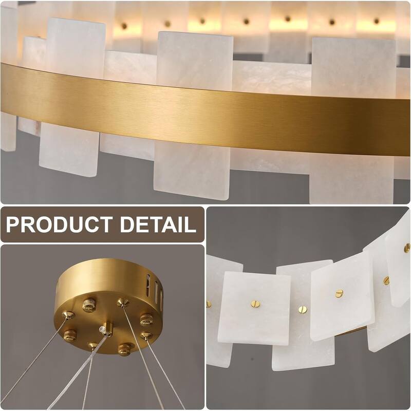 KAYLA Luxury Alabaster Chandelier, 37.4 in. Modern Integrated LED Gold Pendant Light for Entryway, Living Room & Foyer
