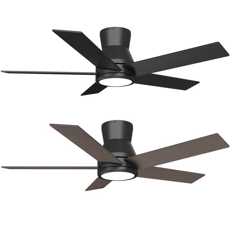 52 Inch Low Profile Ceiling Fans with Remote, Flush Mount LED Ceiling Fan Lighting with 5 Reversible Blades