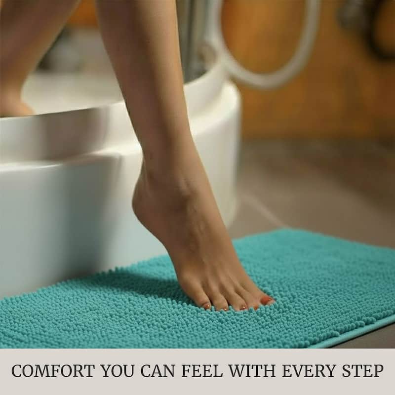 Bathroom Rugs - 2-Piece Memory Foam Bathroom Set with Chenille Shag Top and Non-Slip Base by Windsor Home