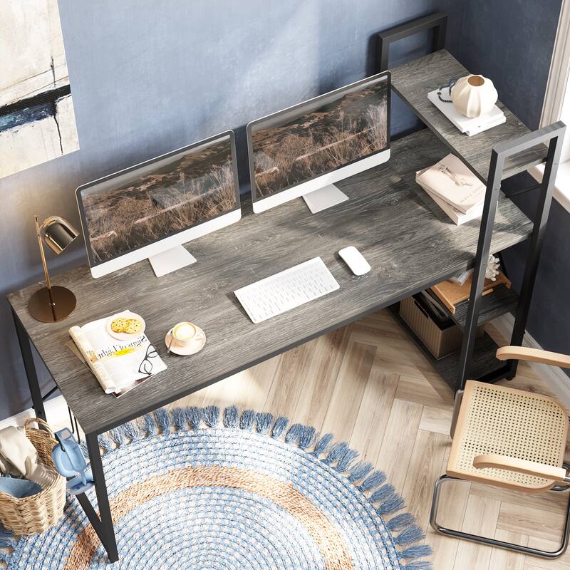 Computer Desk Home Office Computer Desk with 4 Shelves & Hooks