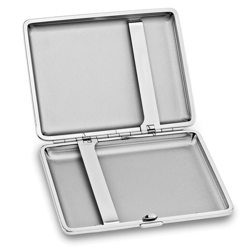 Curata Black Leather Covered (Holds 20-100mm) Silver-Tone Cigarette / Card Case