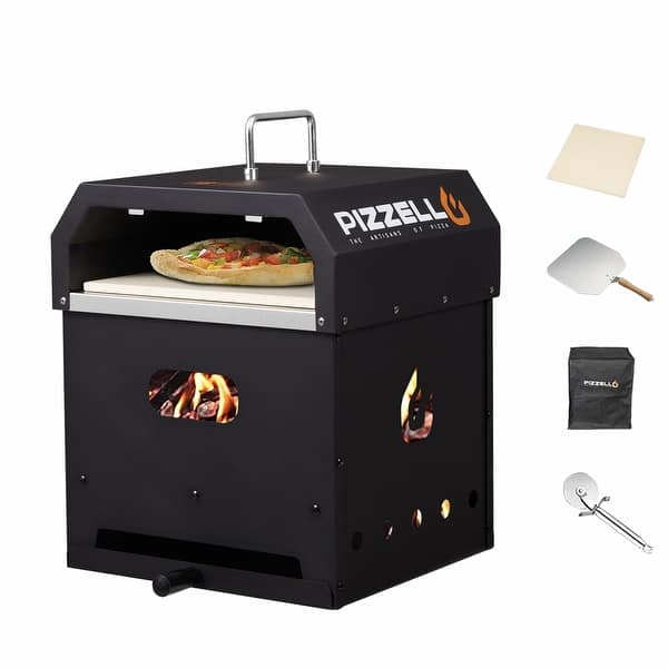 slide 2 of 8, 4 in 1 Outdoor Pizza Oven 2 Layer Detachable Grill Oven Multifunctional Pizza Maker with Pizza Stone - 12 inch Black