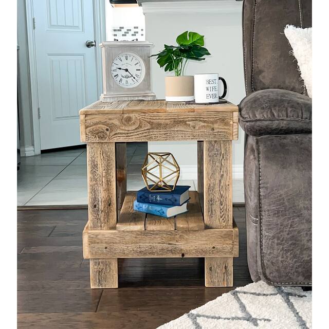 Reclaimed Wood Slim End/Side Table for Living Room - Natural
