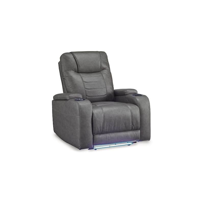 Scon Power Recliner Chair, 37 Inch, LED Light, Gray Faux Leather