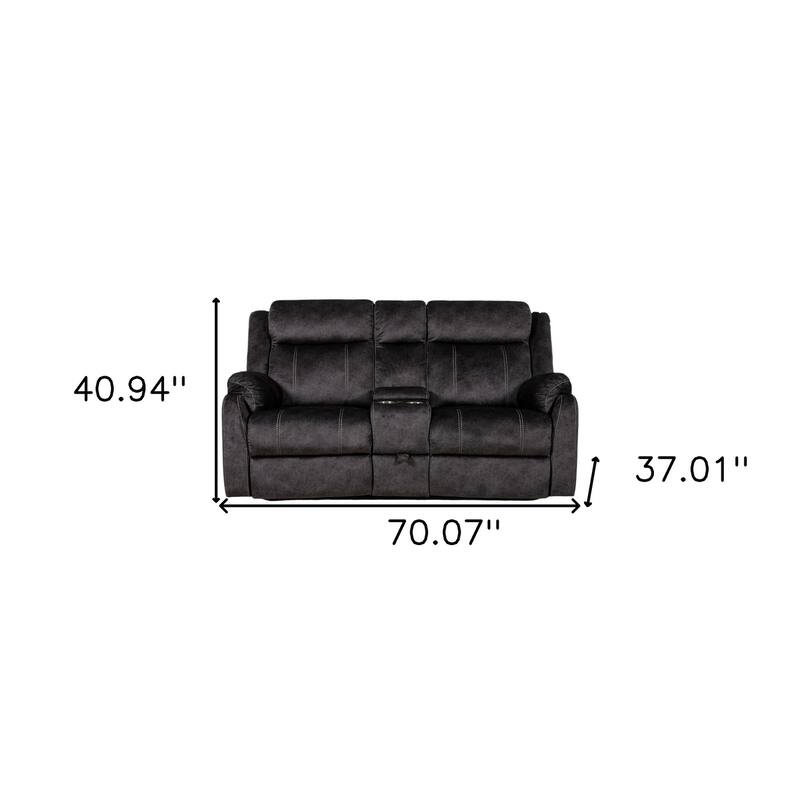 HomeRoots 70" Dark Gray Microfiber Manual Reclining Loveseat With Storage - 70.07' X '40.94' X '37.01