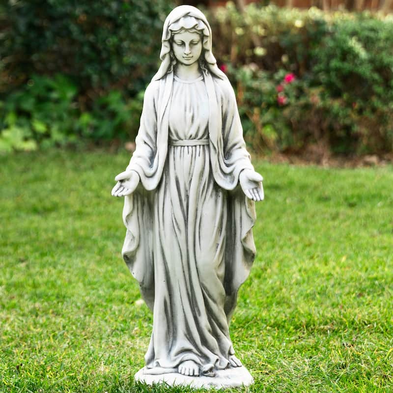Glitzhome 30"H Vintage MgO Blessed Mother Virgin Mary Spring Garden Statue Indoor Outdoor Sculpture