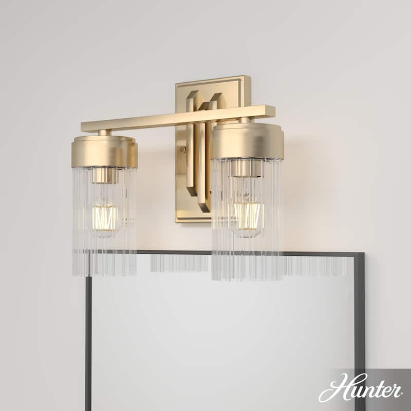 Hunter Gatz Ribbed Glass Vanity Wall Light - Bathroom - Glam, Fluted Glass - Damp Rated! - 2 Light - Alturas Gold