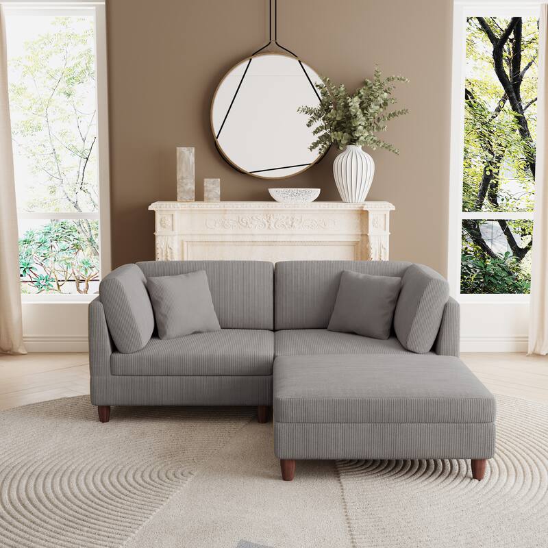 Corduroy Convertible Couch Modular Sectional Sofa with Ottoman