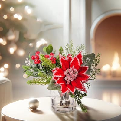 9" Iced Poinsettia Arrangement