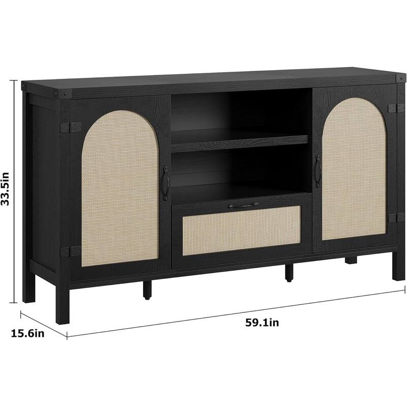 47.2" Rattan Sideboard Buffet Cabinet with Storage, Farmhouse Kitchen Buffet Cabinet with Drawer