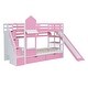 preview thumbnail 9 of 17, Pink Twin over Twin Size Solid Wood Castle Style Bunk Bed with 2 Drawers 3 Shelves and Slide for Kids, Bedroom