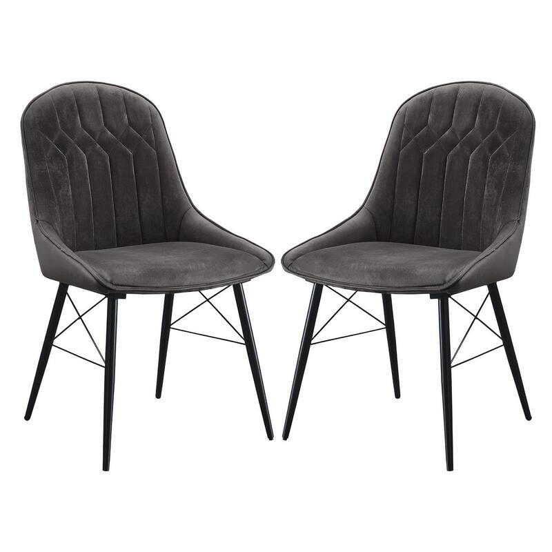 Fabric Upholstered Side Chair, Set of 2, Gray and Black