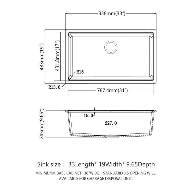 Undermount Single Bowl Quartz Kitchen Sink in White