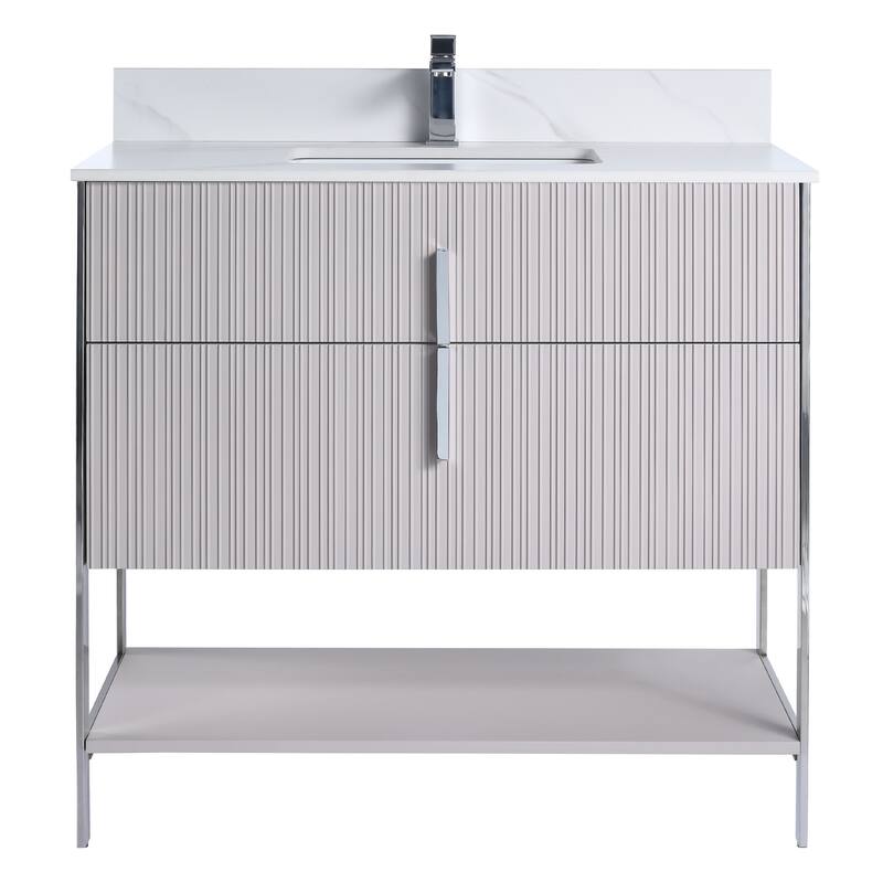 Fine Fixtures Serenity Modern Bathroom Vanity with White Carrara Stone Top