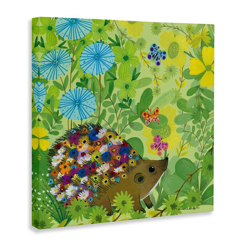 Stupell Happy Hedgehog & Flowers Canvas Wall Art Design By Kay Widdowson