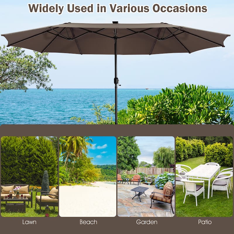 Gymax 15Ft Solar LED Patio Outdoor Double-Sided Umbrella w/ 48 Lights