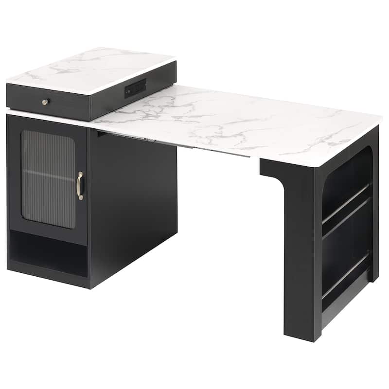 59.5" Kitchen Island with Extendable Dining Table, Kitchen Storage Table with Double-sided Storage, with 2 Drawers