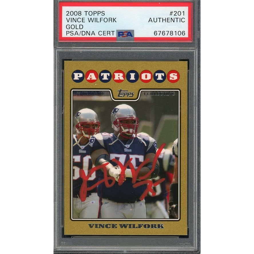 Vince Wilfork 2008 Topps Gold Football Signed Card #201 Auto PSA #d/2008 - 8'6" x 11'6"