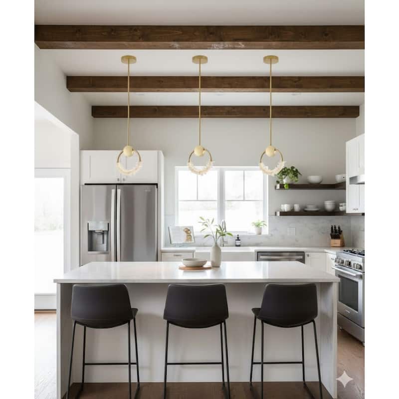 Gold Stainless Steel LED Single Pendant Lighting with Crystal Beading