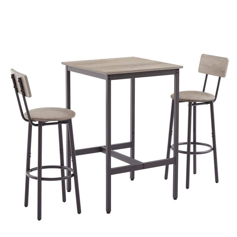 Eureka Industrial Bar Table Set, 3-Piece Dining Table and PU Upholstered Stools Set, Small Counter Height Pub Bistro Table Set
