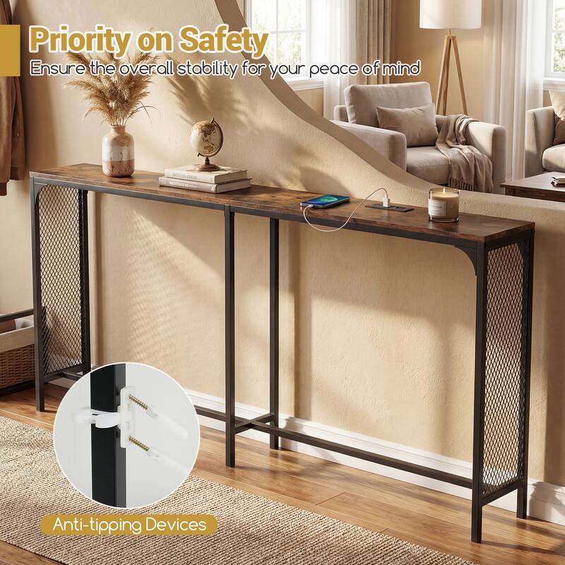 Gymax 71'' Console Table w/Power Outlet Metal Frame for Hallway Foyer