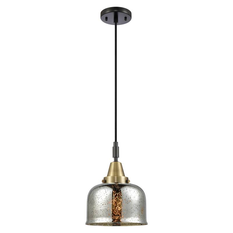 Innovations Lighting Downtown Urban - Caden Bell - 1 Light 8" Cord Hung Mini Pendant - Black Antique Brass/Silver Plated Mercury Shade