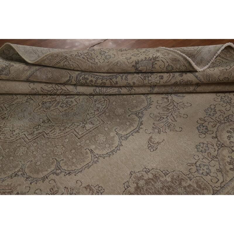 Tabriz Persian Vintage Rug Handmade Oriental Beige Wool Carpet - 9'6" x 12'10"