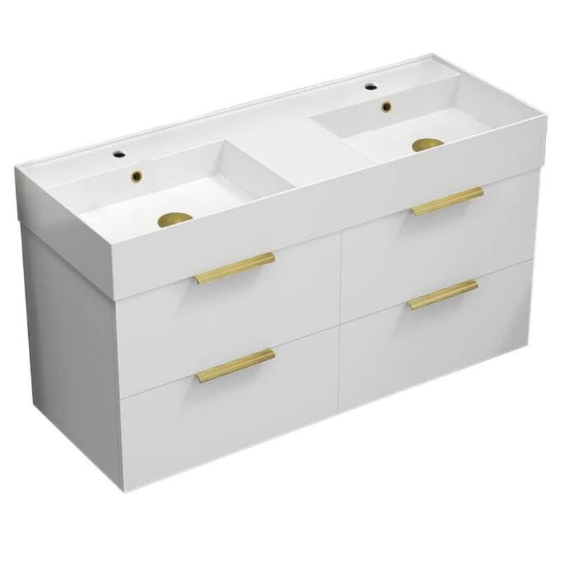 Nameeks Derin-4818-W-2 Derin 48" Wall Mounted Double Basin Vanity Set